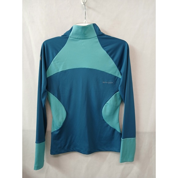Spyder Women M 1/4 Zip Pullover Teal Aqua Blue Long Sleeve Base Layer Top Henley - Picture 8 of 8